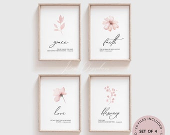 Grace Faith Love Blessings Bible Verse Wall Art, Printable Wall Art, Set of 4 Scripture Download Numbers 6:24, 8x10, 11x14, 12x16, A3