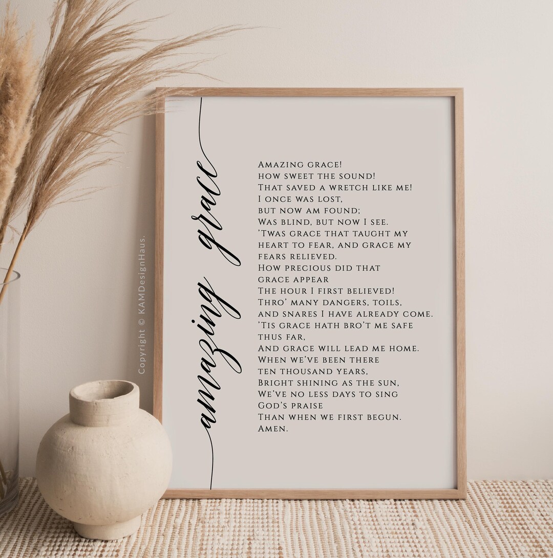 Amazing Grace Lyrics Printable Wall Art, Amazing Grace Digital Print ...