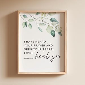 Christian wall art with 2 Kings 20:5, healing bible verse perfect for christian gift.