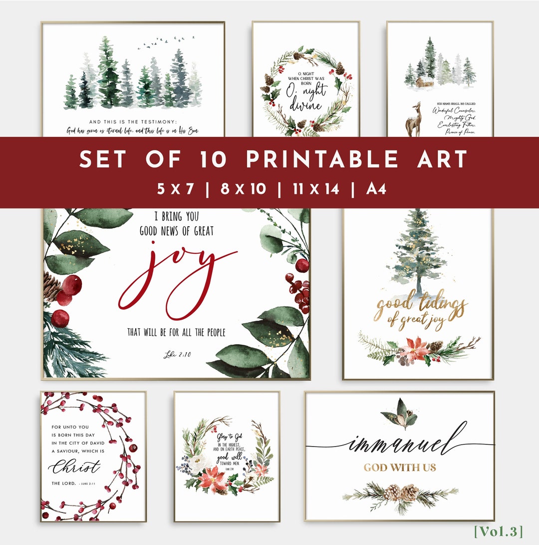 Set of 10 Christmas Scripture Printables, Christmas Downloadable Prints