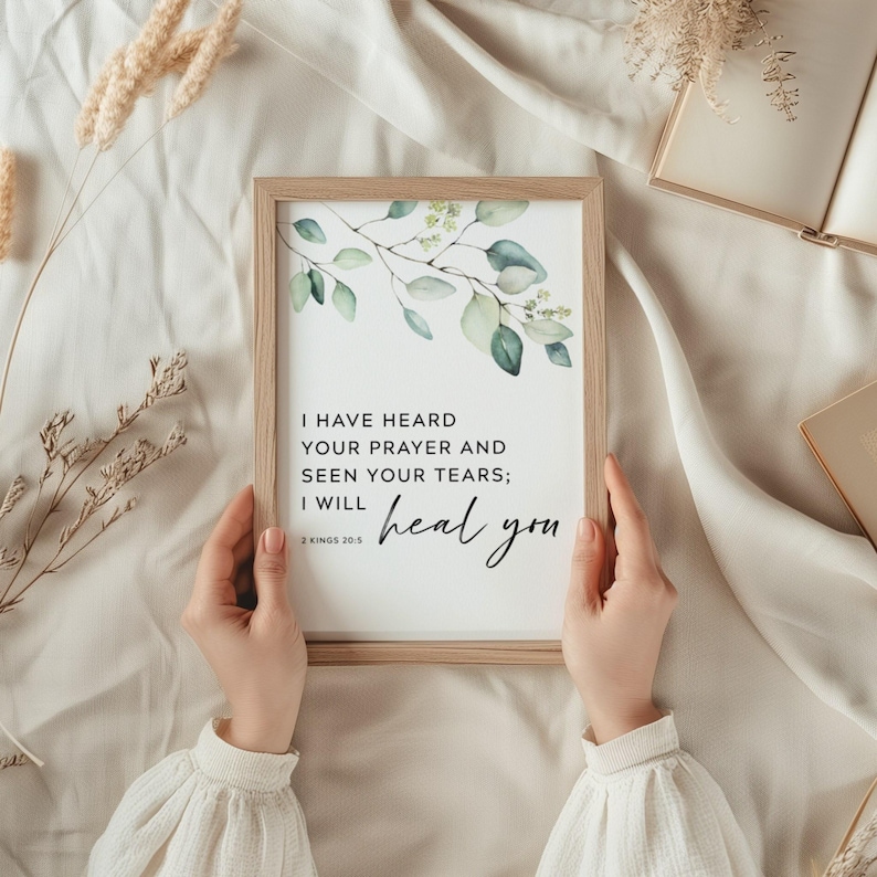 Christian wall art with 2 Kings 20:5, healing bible verse perfect for christian gift.