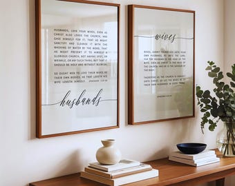 Ephesians 5:22-28 Wives And Husbands Bible Verse Printable Wall Art, Set of 2 Scripture Prints Download, Christian Posters for Bedrooms