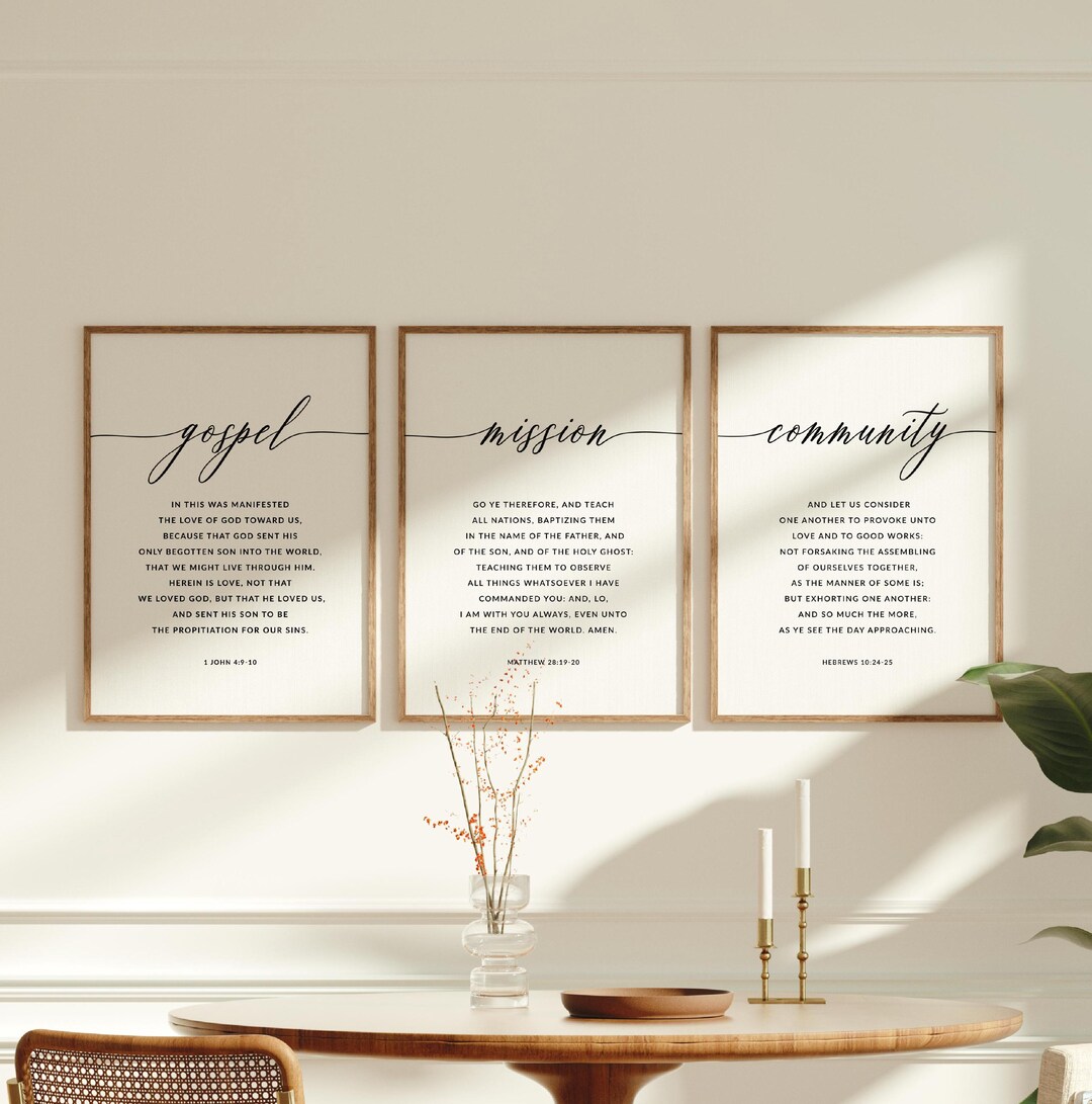 Set of 3 Gospel Mission KJV, Bible Verse Wall Art, Matthew 28:19-20 ...