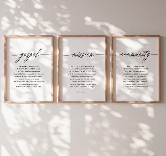 Set of 3 Gospel Mission KJV, Bible Verse Wall Art, Matthew 28:19-20 Printable Wall Art, Bible Verse Poster Download, Church Wall Decor