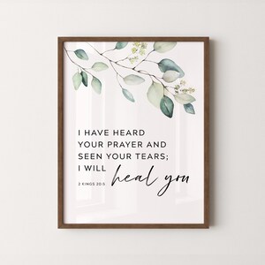 Christian wall art with 2 Kings 20:5, healing bible verse perfect for christian gift.