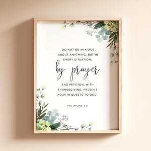 Filipenses 4:6 Não fique ansioso Arte da parede do versículo da Bíblia, download de impressão das escrituras, versículo da Bíblia com vegetação, presente cristão. 8x10, 11x14, 16x20
