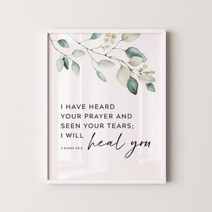 Christian wall art with 2 Kings 20:5, healing bible verse perfect for christian gift.