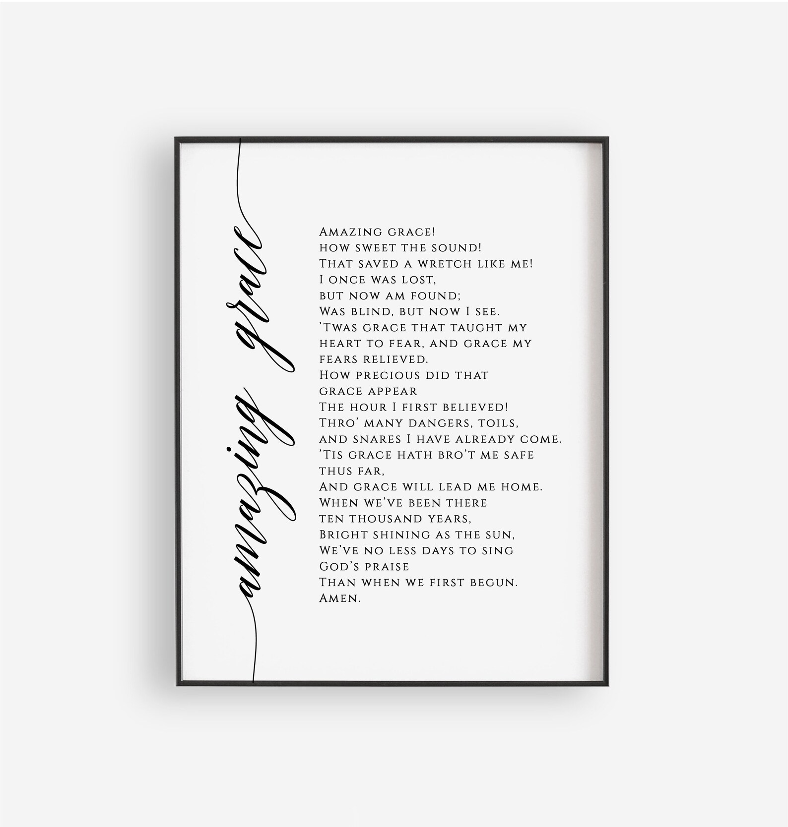 Amazing Grace Lyrics Printable Wall Art Amazing Grace Digital | Etsy