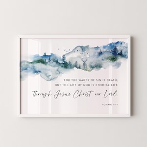 Romans 6:23 KJV Bible Verse Print, Printable Wall Art, Scripture Download, Christmas Postcard Print, Horizontal Wall Art, Christian Gift