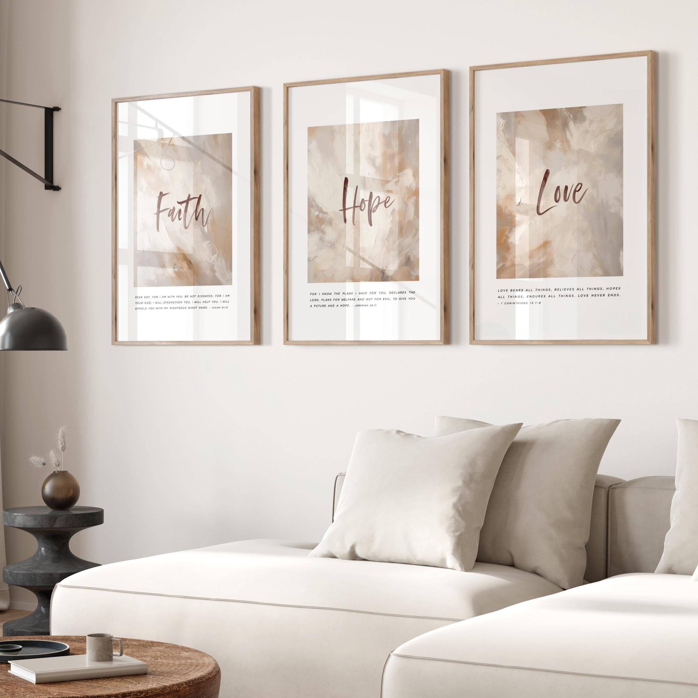 Faith Hope Love Bible Verse Wall Art Set of 3, Christian Abstract ...