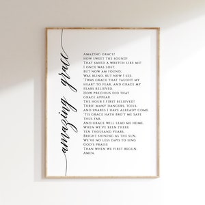 Amazing Grace Lyrics Printable Wall Art, Amazing Grace Digital Print ...