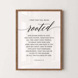 Arraigado en el amor | Efesios 3:17-19 Arte de pared del versículo bíblico - Impresión cristiana moderna | Arte de pared imprimible | Impresión digital de las Escrituras ? Decoración de pared