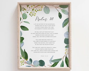 Psalm 121 I Lift Up My Eyes Bible Verse Printable Wall Art, Scripture Digital Print File, Christian Wall Decor, 8x10, 11x14, 16x20, A3