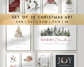 Set of 10 Christmas Bible Verse Printables, Christmas Downloadable Prints, Christmas Scripture Bundle, Christmas Gift, Winter Collection