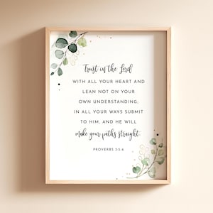 Proverbs 3:5-6 Trust In The Lord Bible Verse Wall Art, Printable Wall Art, Bible Verse Digital Print, Christian Gift, 8x10, 11x14, 16x20, A3