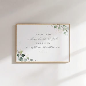 Psalm 51:10 KJV A Clean Heart Bible Verse Printable Wall Art, Botanical Scripture Digital Download, 8x10, 11x14, 16x20, 18x24, 24x36, A3