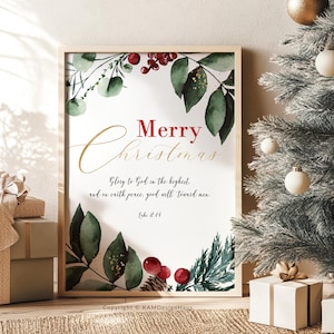 Lucas 2:14 Gloria a Dios Arte de pared imprimible de Navidad, Descarga de tarjetas de versículos bíblicos, Impresión digital del versículo bíblico de invierno, 11x14, 8x10, 5x7, 4x6, A3