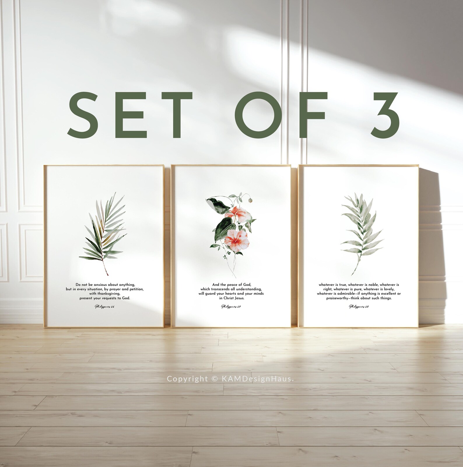 Set of 3 Bible Verse Wall Art, Philipians 4:6-8 Printable Wall Art ...