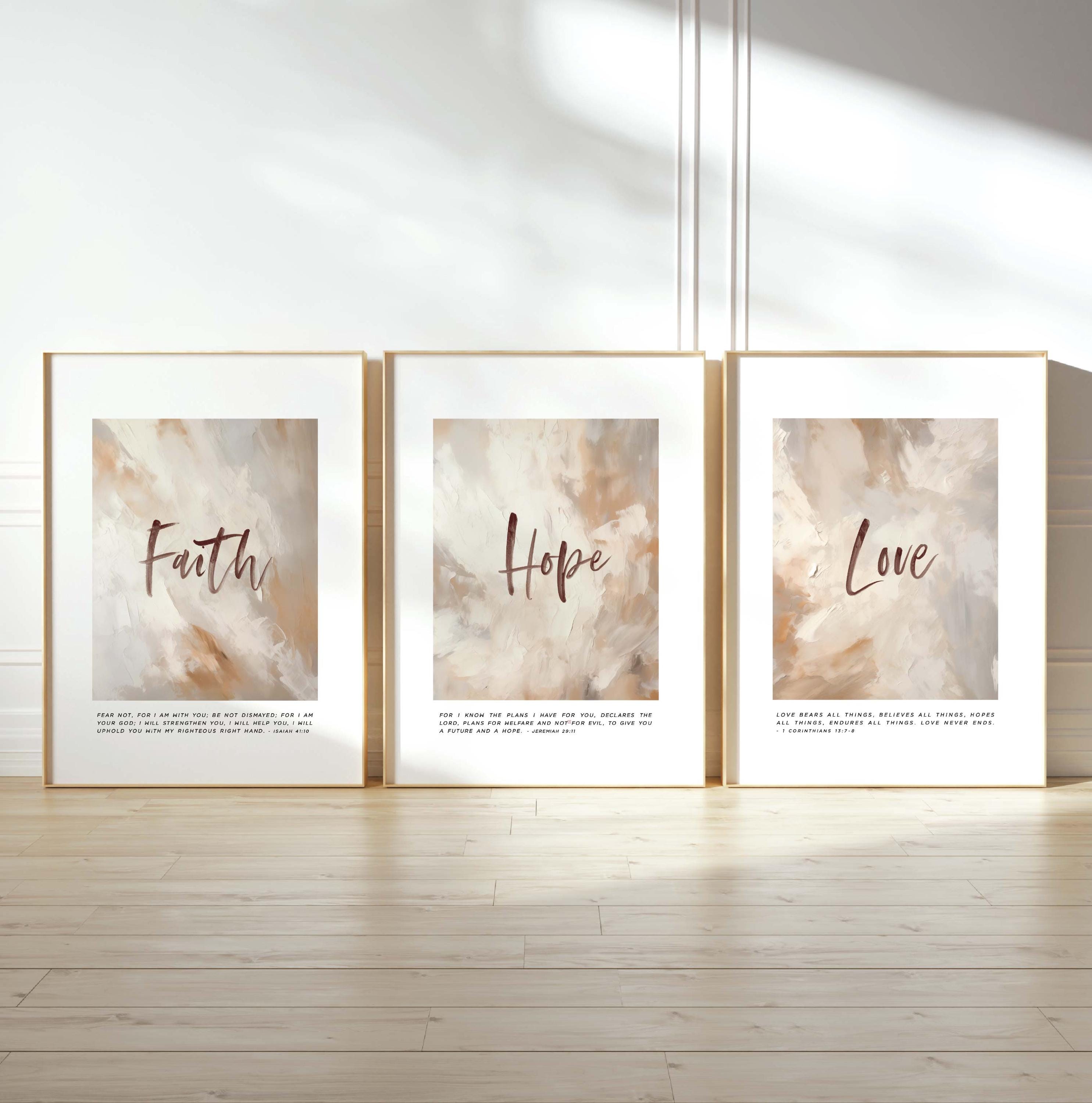 Faith Hope Love Bible Verse Wall Art Set of 3, Christian Abstract ...