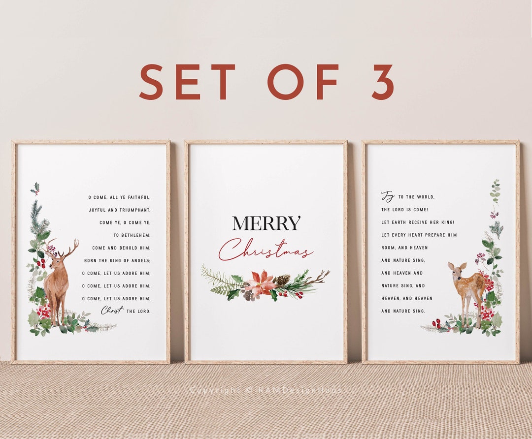 Set of 3 Christmas Wall Art Printable Wall Art Christmas Etsy