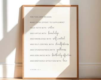 2 Peter 1:5-7 Bible Verse Wall Art, Printable Wall Art, Christian Wall Decor, Scripture Poster Download, 8x10, 11x14, 16x20, 20x30, A3, A4
