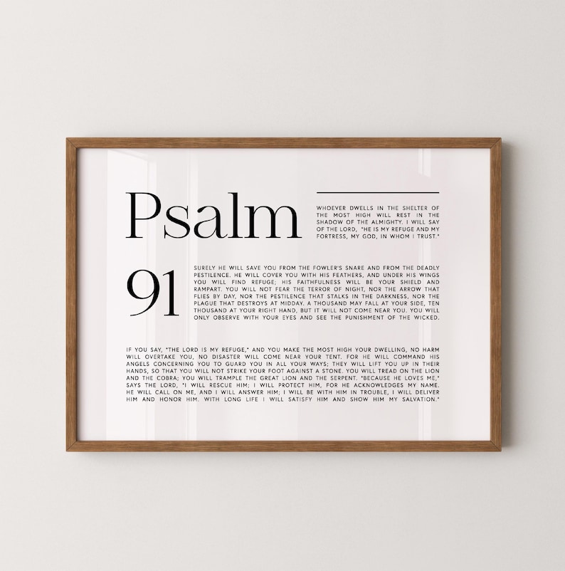 Pslam Font Psalm 91 Printable Wall Art – Horizontal Bible Verse Print, Modern ...