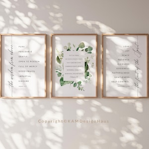 Set of 3 Christian Wall Art Prints | Colossians 3:12  | Bible Verse Printables | Watercolor Greenery | Minimalist Scripture Printable Art