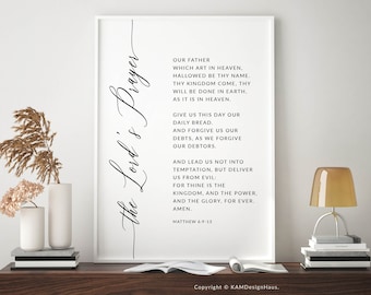 The Lord's Prayer KJV Matthew 6:9-13 Bible Verse Printable Wall Art, Modern Christian Print Download, Scripture Poster, Bible Verse Gift