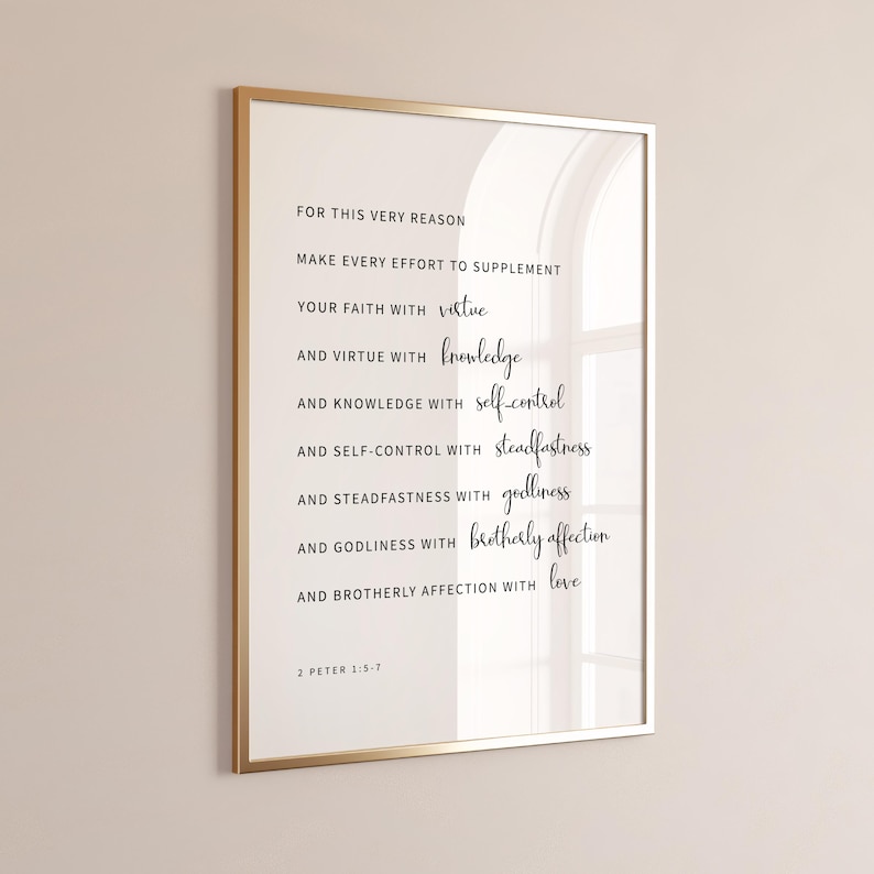 2 Petrus 1:5-7 Bijbelvers Muurdecoratie, Printbare Muurdecoratie, Christelijke Muurdecoratie, Bijbeltekstposter Download, 8x10, 11x14, 16x20, 20x30, A3, A4 afbeelding 6