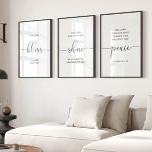 Nummers 6:24-26 De Heer zegene u Bijbelvers Muurkunst, Afdrukbare Muurkunst, Set van 3 Schrift Digitale Print, Christelijke Muurdecoratie