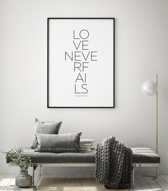Love Never Fails Bible Verse Printable Wall Art Modern Bible  