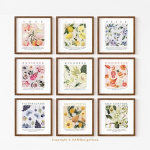 Set of 9 Fruit of the Spirit Bible Verse Wall Art, Galatians 5:22-23 ...