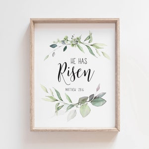 Matthew 28:6 He Has Risen Bible Verse Printable Wall Art, Easter Scripture Print Download, Easter Wall Decor, 4x6, 5x7, 8x10, 11x14, A3, A4