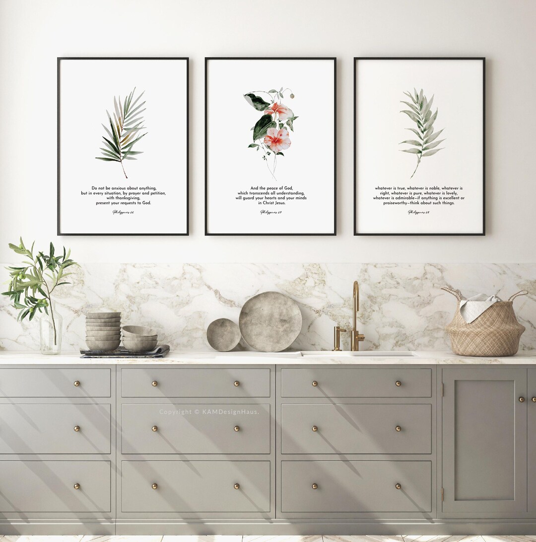 Set of 3 Bible Verse Wall Art, Philipians 4:6-8 Printable Wall Art ...