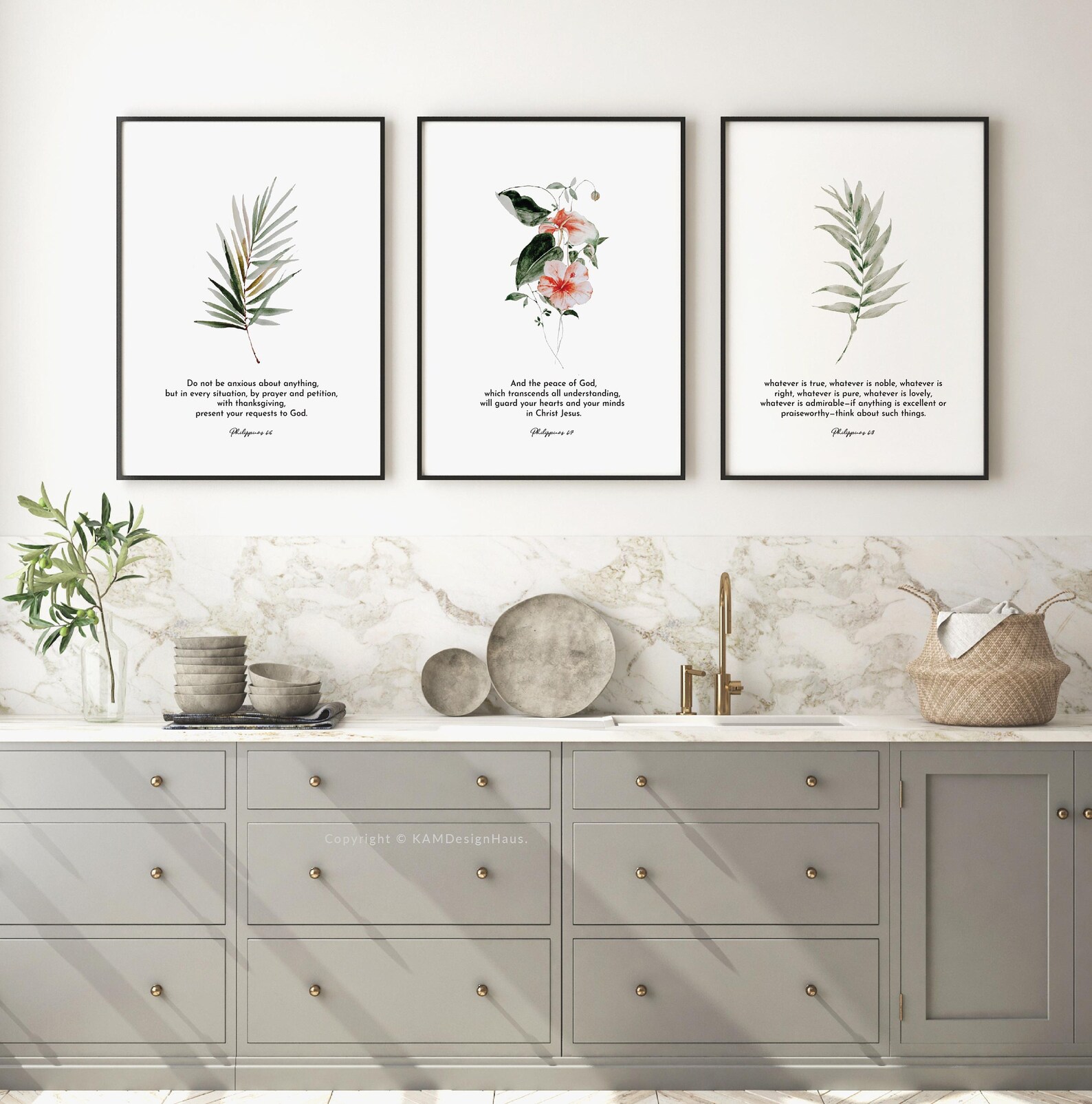 Set of 3 Bible Verse Wall Art, Philipians 4:6-8 Printable Wall Art ...
