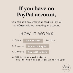 以下が含まれることがあります： PayPalアカウントを作成せずに、クレジットカードでPayPalを使って支払う方法を説明する図解。手順は以下のとおりです。1. 「カートに追加」ボタンをクリックします。2. 「PayPalで支払う」を選択します。3. 「カードで支払う」を選択します。4. カードの詳細を入力します。PayPalに登録する必要はありません。