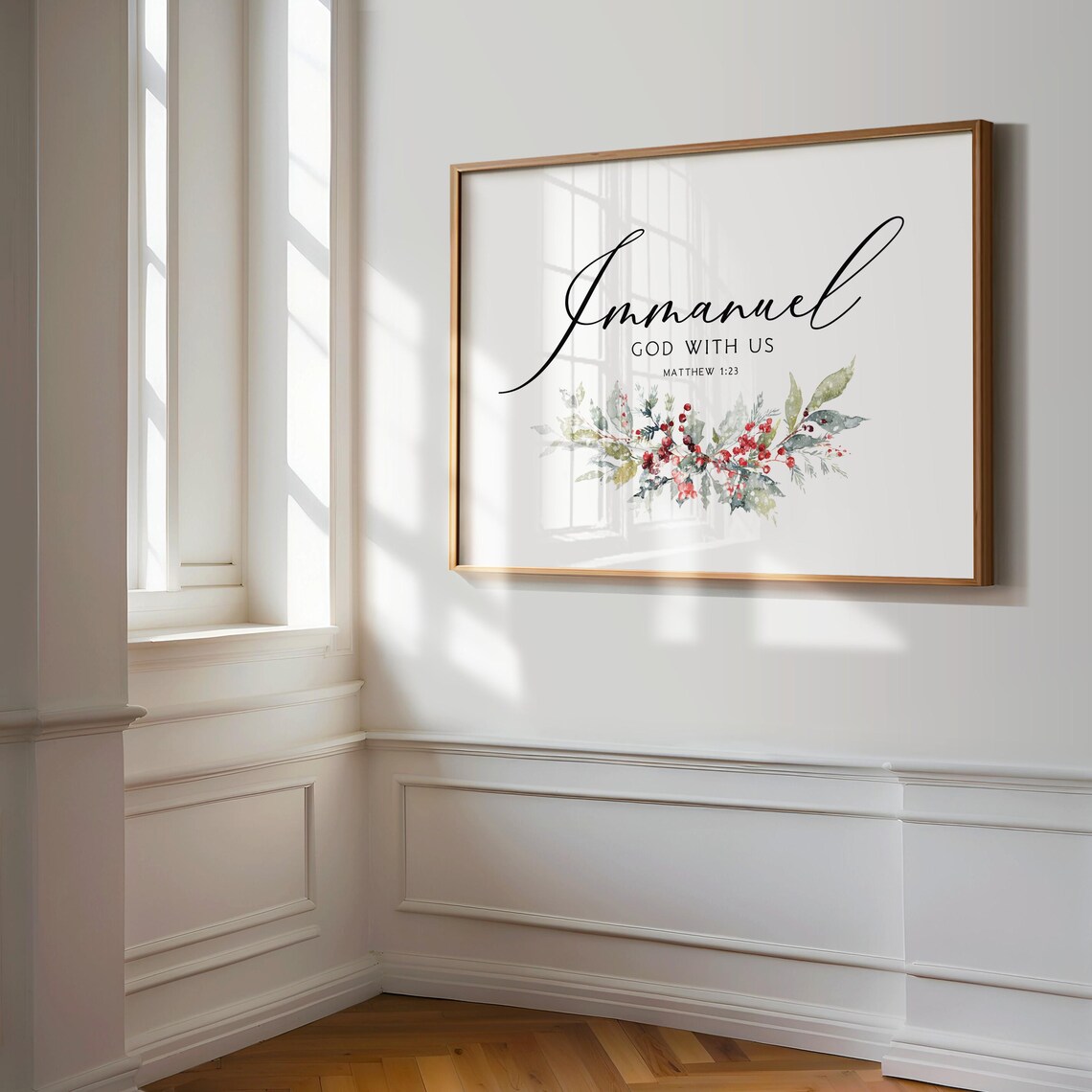 Immanuel Christmas Wall Art, Printable Wall Art, Frosty Leaves Digital ...