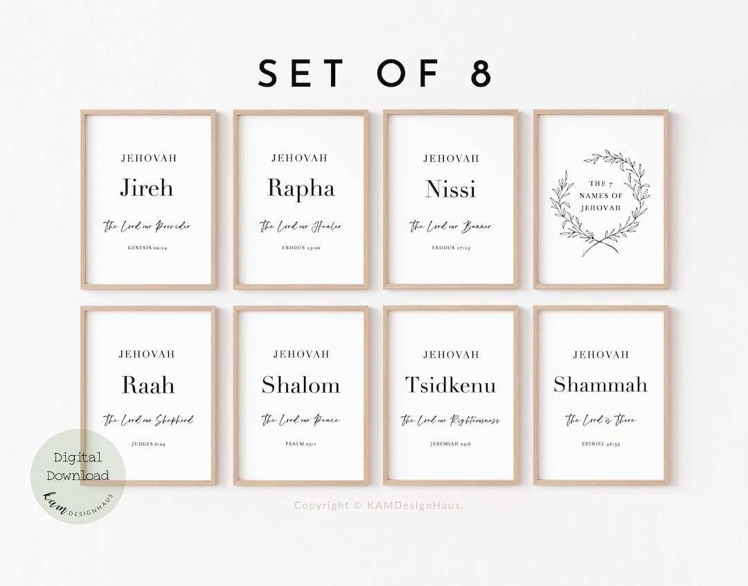 The 7 Names of God Bundle, Bible Verse Printable Wall Art, Set of 8