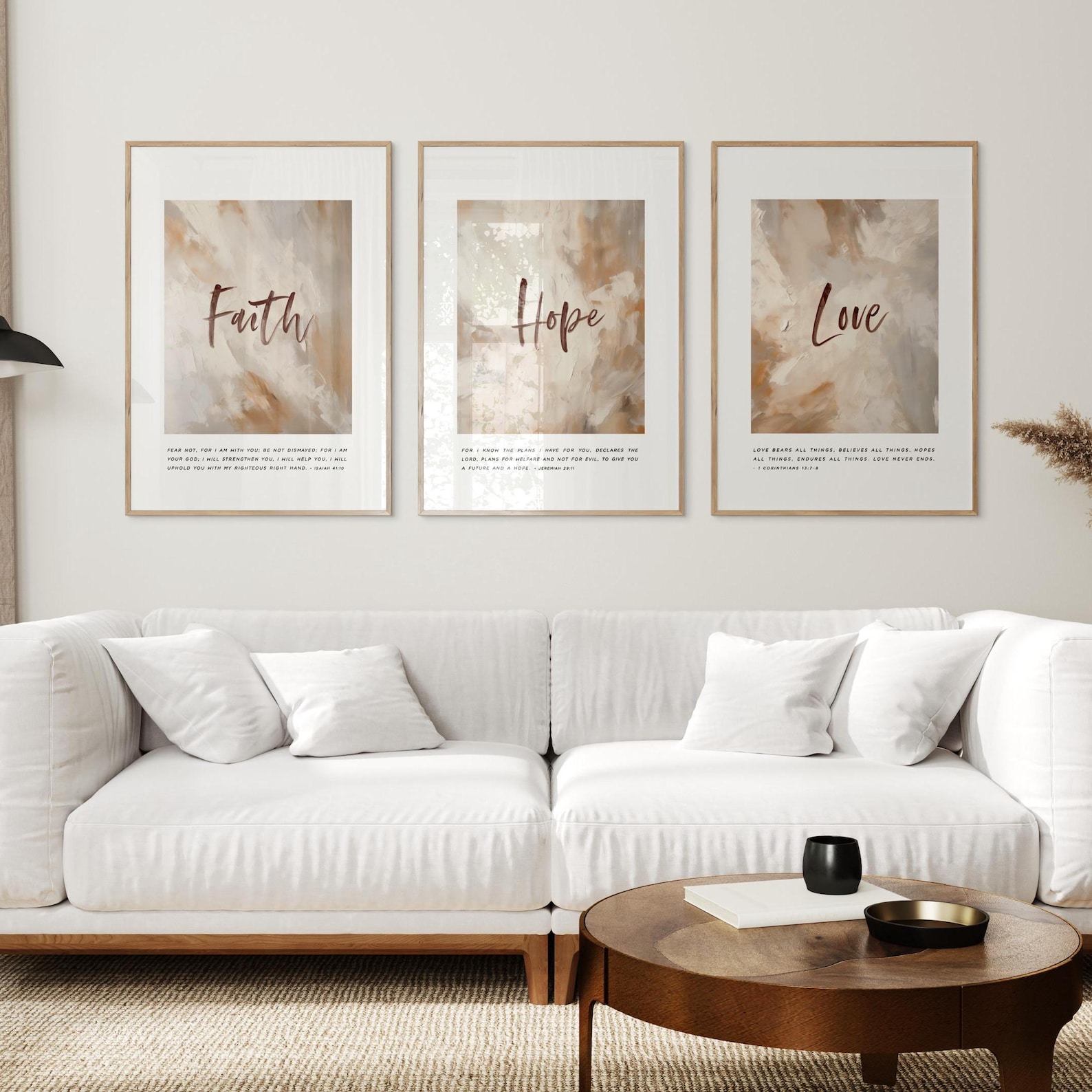 Faith Hope Love Bible Verse Wall Art Set of 3, Christian Abstract ...