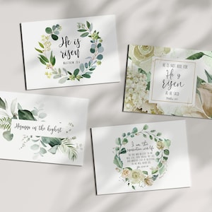 4 Easter Prints Download, He is Risen, Matthew 28:6 Bible Verse Printable Postcard, Scripture Print, Christian Easter Card, 4x6, 5x7