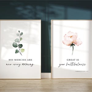 Lamentations 3:23 Bible Verse Wall Art - Set of 2 Printable Designs, His Mercies Are New, Bible Verse Digital Print, Floral Wall Art