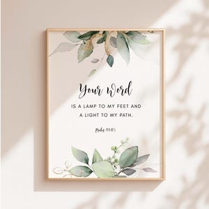 Psalm 119:105 Your Word is a Lamp Bible Verse Printable Wall Art, Scripture Print Download, Christian Gift, 5x7, 8x10, 11x14, 16x20, A3