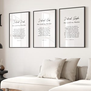 Names of God Set of 3 Scripture Wall Art, Bible Verse Printable Wall Art, Jehovah Jireh Nissi Rapha Print Download, Scripture Posters