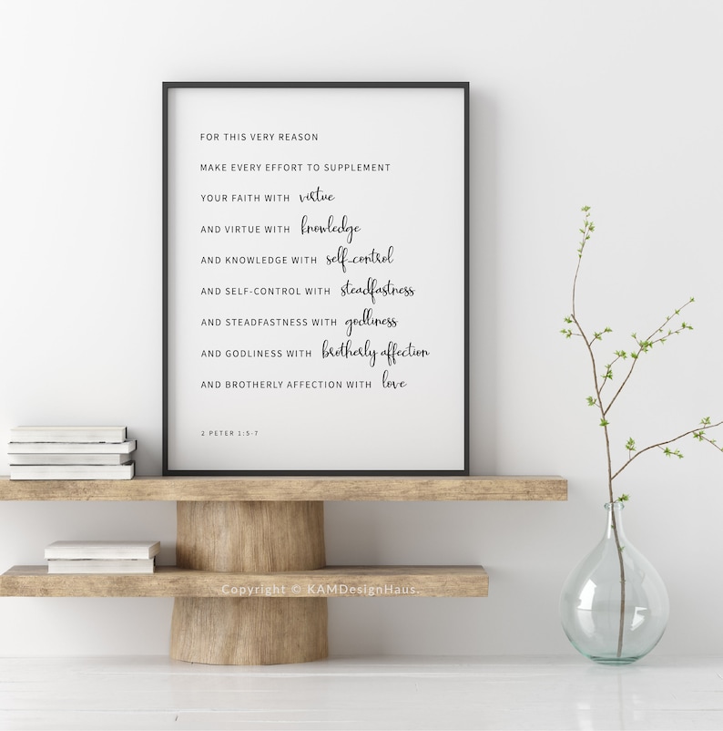 2 Petrus 1:5-7 Bijbelvers Muurdecoratie, Printbare Muurdecoratie, Christelijke Muurdecoratie, Bijbeltekstposter Download, 8x10, 11x14, 16x20, 20x30, A3, A4 afbeelding 5