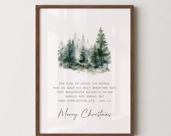 John 3:16 KJV Winter Forest Print, Christmas Printables, Christmas Scripture Print Download, Christmas Gift, 5x7, 8x10, 11x14, 12x16, 16x20