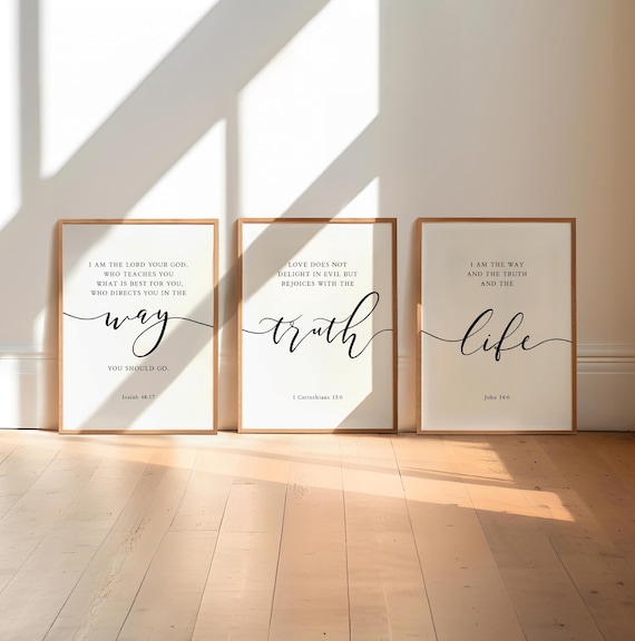 John 14:6 The Way The Truth Bible Verse Printable Wall art, Set of 3 Scripture Download, Christian Wall Decor, 11x14, 16x20, 20x30, A3, A1