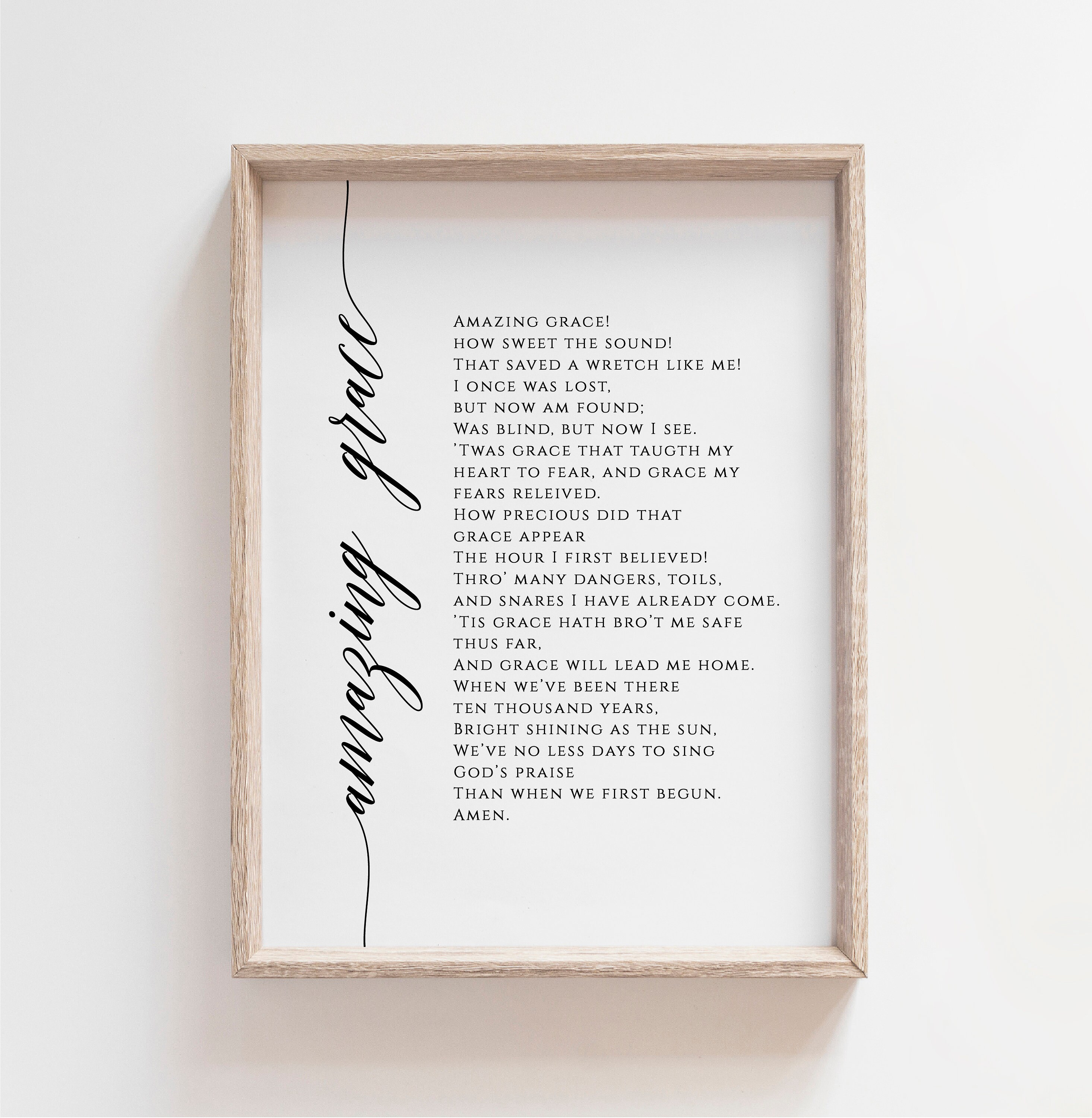 Amazing Grace Lyrics Printable Wall Art Amazing Grace Digital | Etsy