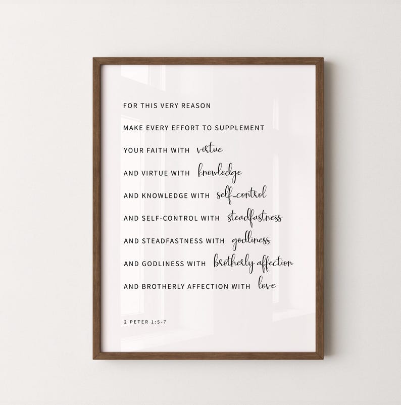 2 Petrus 1:5-7 Bijbelvers Muurdecoratie, Printbare Muurdecoratie, Christelijke Muurdecoratie, Bijbeltekstposter Download, 8x10, 11x14, 16x20, 20x30, A3, A4 afbeelding 8