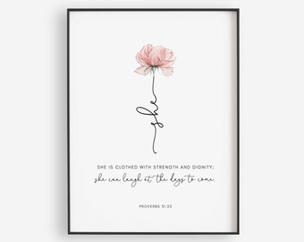 Proverbs 31:25 She Bible Verse Wall Art, Scripture Printables, Bible Verse Print Download, Mothers Day Gift, 5x7, 8x10, 11x14, 16x20, A3, A4
