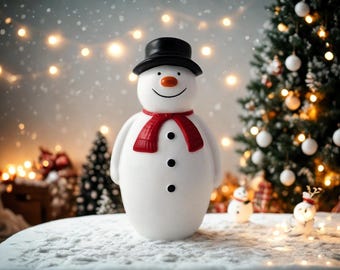 Figurine Bonhomme De Neige En Céramique Lumineuse LED - Décoration Noël Maison Bureau - Cadeau Festif - 11